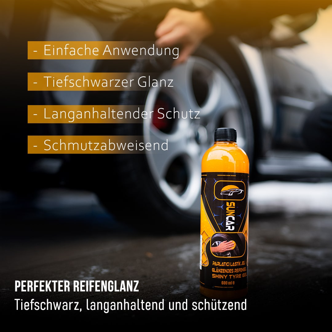 SunCar Reifenglanzgel GlossX 2 Das SunCar Glänzendes Reifengel bietet eine erstklassige Lösung, um Ihren Reifen einen tiefen Glanz und optimalen Schutz zu verleihen.